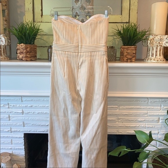 Topshop Cut Out Bust Strapless Striped Wide-leg Cropped Jumpsuit New Size 4 - Picture 7 of 10